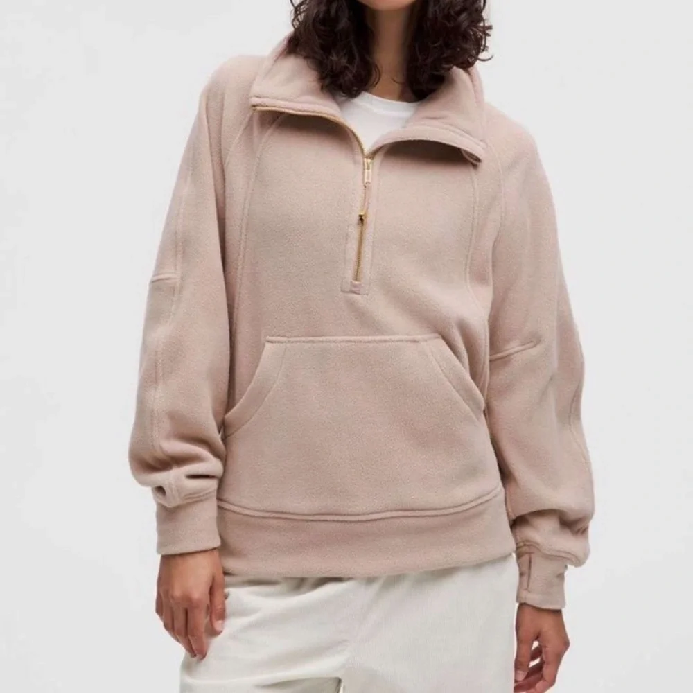 Lululemon Oversized Scuba Tumbled Fleece Funnel-Neck Half Zip Size M/L Pink - Picture 3 of 10
